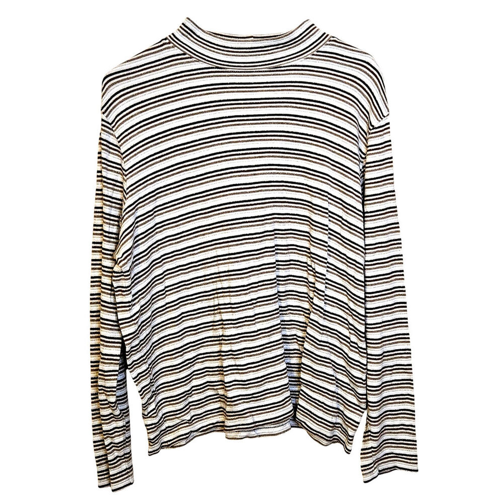 Studio Works Size Extra Large XL Striped Stripes Brown White Cotton Mock Neck